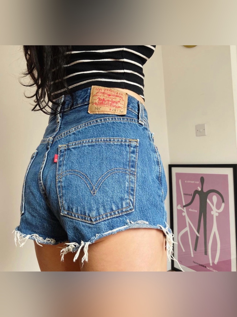 Levi's Medium Blue High-Waist Cutoff Denim Shorts NWT….